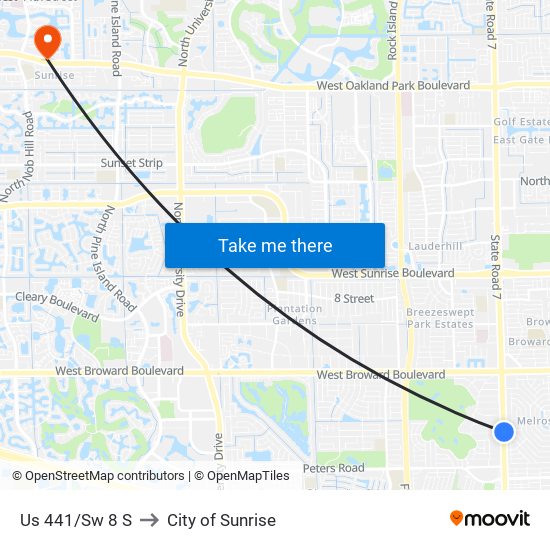 Us 441/Sw 8 S to City of Sunrise map