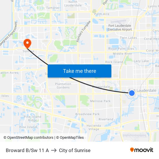 Broward B/Sw 11 A to City of Sunrise map