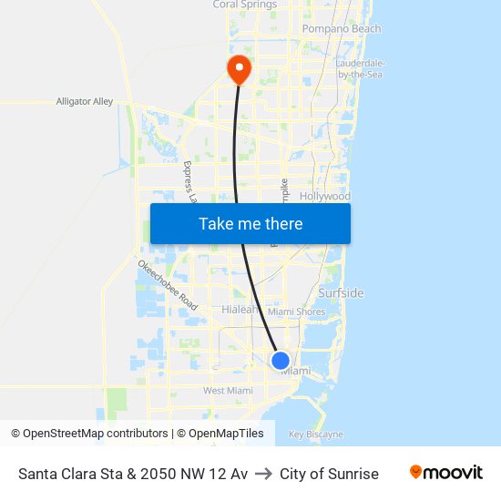 Santa Clara Sta & 2050 NW 12 Av to City of Sunrise map