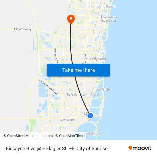 Biscayne Blvd @ E Flagler St to City of Sunrise map