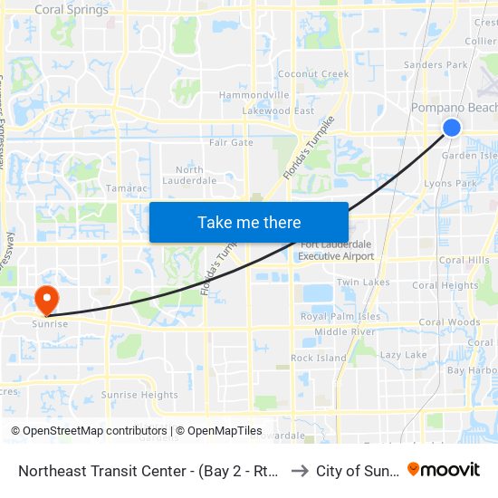 Northeast Transit Center - (Bay 2 - Rt42 West) to City of Sunrise map