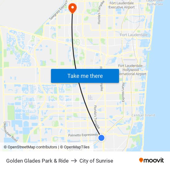 Golden Glades Park & Ride to City of Sunrise map