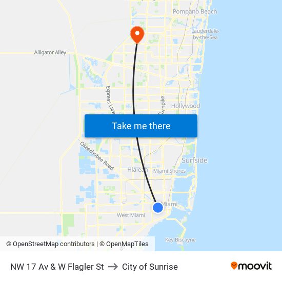 NW 17 Av & W Flagler St to City of Sunrise map