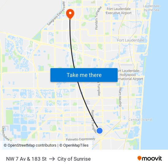 NW 7 Av & 183 St to City of Sunrise map