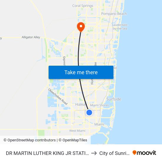 Dr Martin Luther King Jr Station to City of Sunrise map