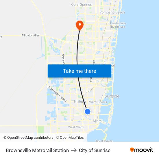 Brownsville Metrorail Station to City of Sunrise map