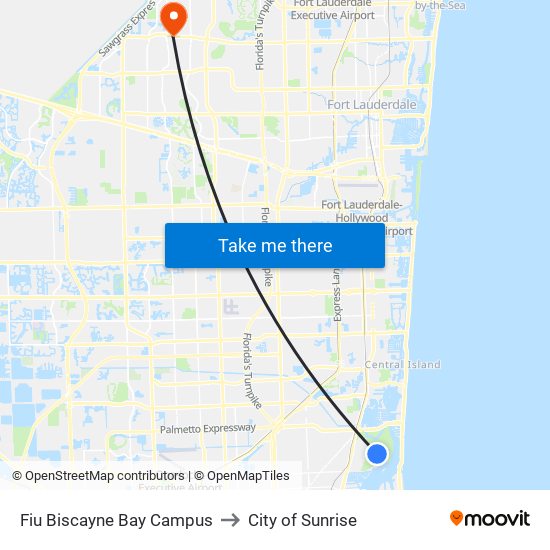 Fiu Biscayne Bay Campus to City of Sunrise map