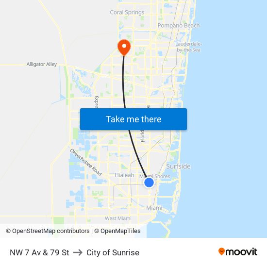 NW 7 Av & 79 St to City of Sunrise map