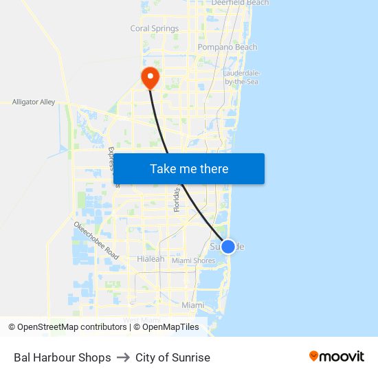 Bal Harbour Shops to City of Sunrise map