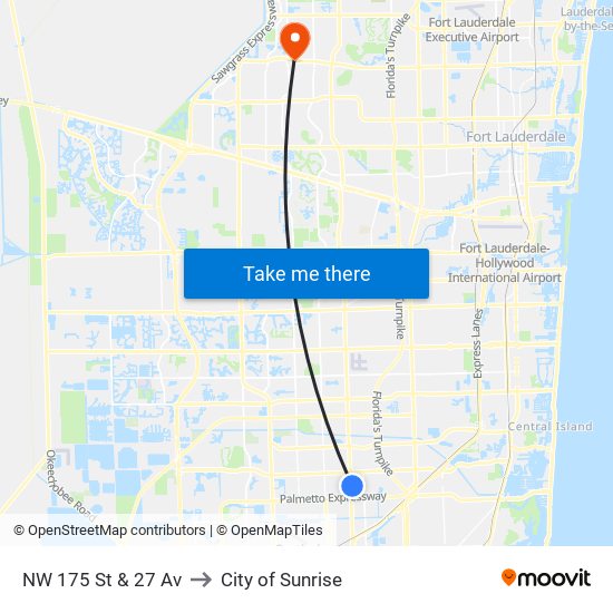 NW 175 St & 27 Av to City of Sunrise map