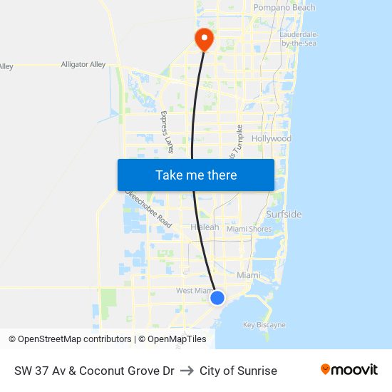 SW 37 Av & Coconut Grove Dr to City of Sunrise map