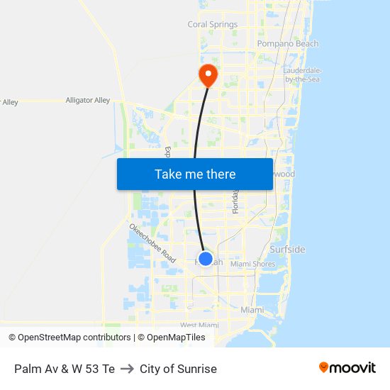 Palm Av & W 53 Te to City of Sunrise map