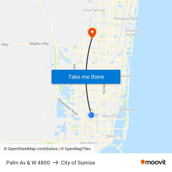 Palm Av & W 4800 to City of Sunrise map