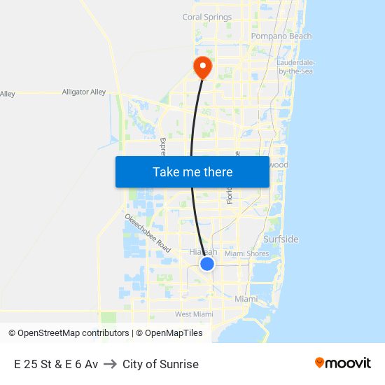 E 25 St & E 6 Av to City of Sunrise map