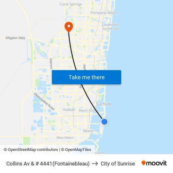 Collins Av & # 4441(Fontainebleau) to City of Sunrise map