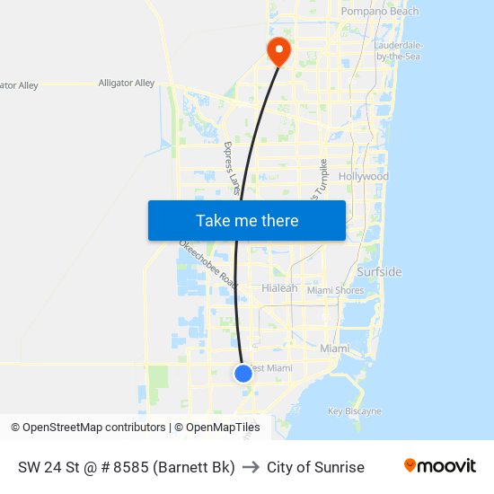 SW 24 St @ # 8585 (Barnett Bk) to City of Sunrise map