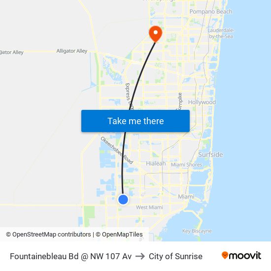 Fountainebleau Bd @ NW 107 Av to City of Sunrise map