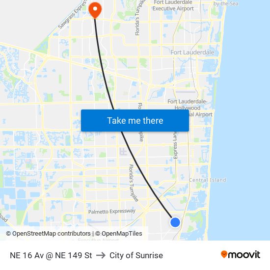 NE 16 Av @ NE 149 St to City of Sunrise map