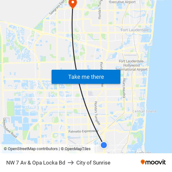 NW 7 Av & Opa Locka Bd to City of Sunrise map