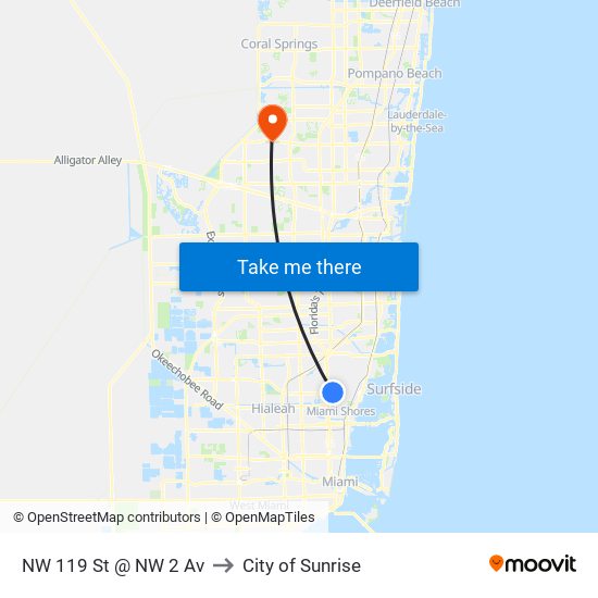 NW 119 St @ NW 2 Av to City of Sunrise map