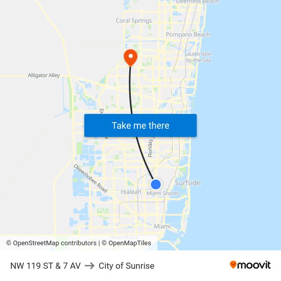 NW 119 St & 7 Av to City of Sunrise map