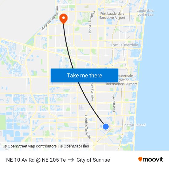 NE 10 Av Rd @ NE 205 Te to City of Sunrise map