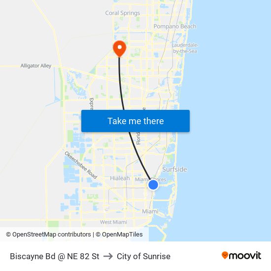 Biscayne Bd @ NE 82 St to City of Sunrise map