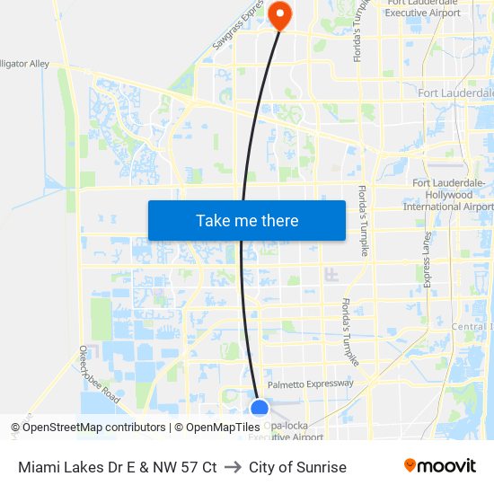 Miami Lakes Dr E & NW 57 Ct to City of Sunrise map