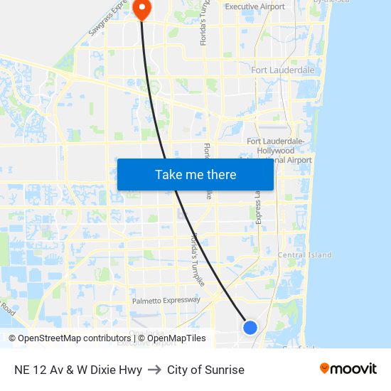 NE 12 Av & W Dixie Hwy to City of Sunrise map