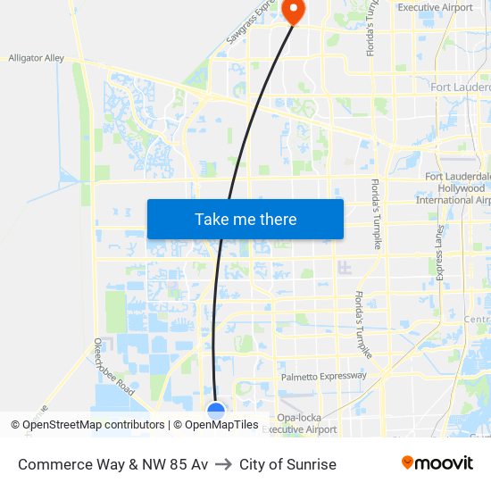 Commerce Way & NW 85 Av to City of Sunrise map