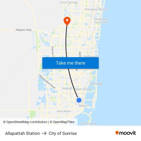 Allapattah Station to City of Sunrise map