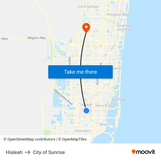 Hialeah to City of Sunrise map