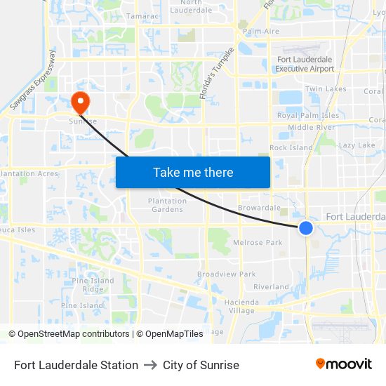 Fort Lauderdale Station to City of Sunrise map