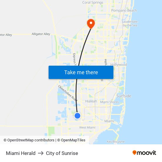 Miami Herald to City of Sunrise map