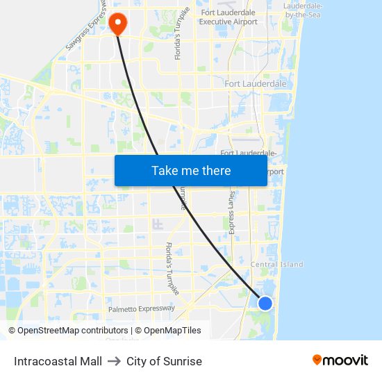 Intracoastal Mall to City of Sunrise map