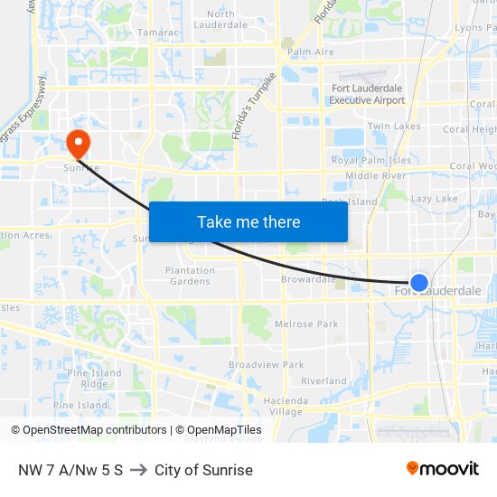 NW 7 A/NW 5 S to City of Sunrise map