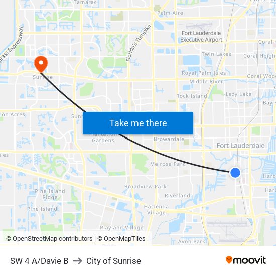 SW 4 A/Davie B to City of Sunrise map