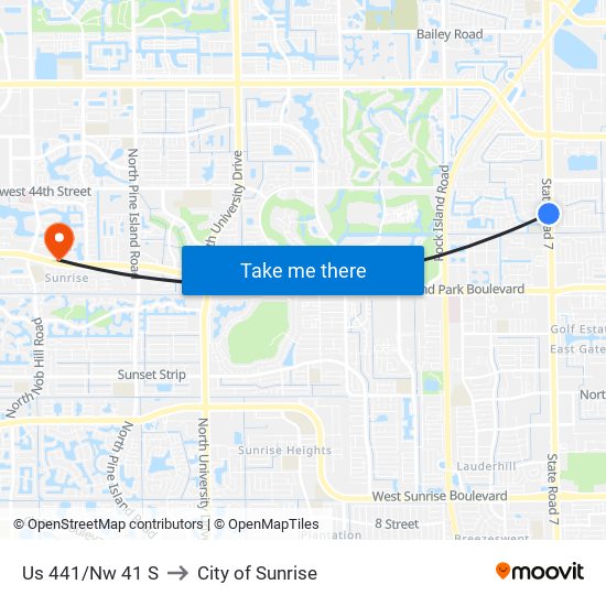 Us 441/Nw 41 S to City of Sunrise map