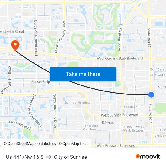 Us 441/Nw 16 S to City of Sunrise map