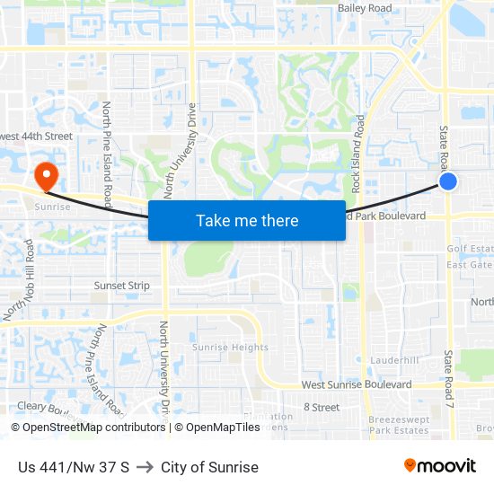 US 441/NW 37 S to City of Sunrise map