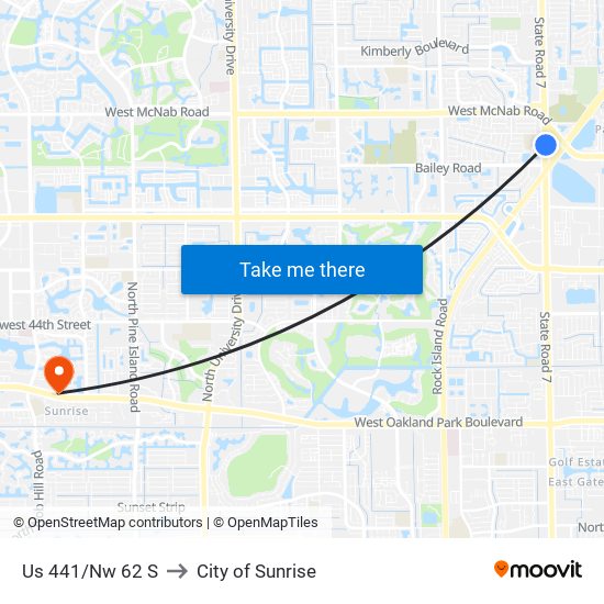 Us 441/Nw 62 S to City of Sunrise map