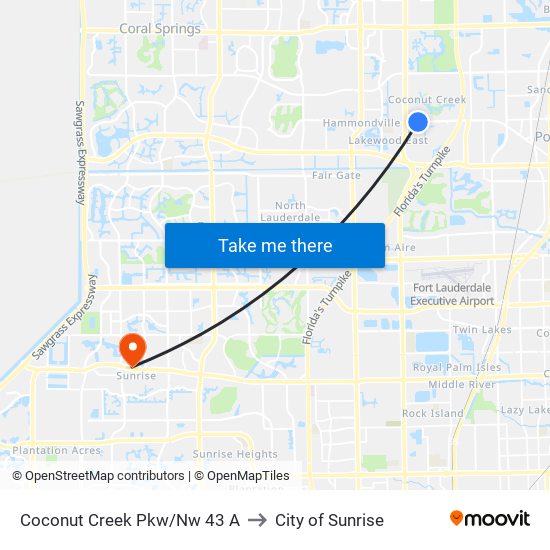 Coconut Creek Pkw/Nw 43 A to City of Sunrise map