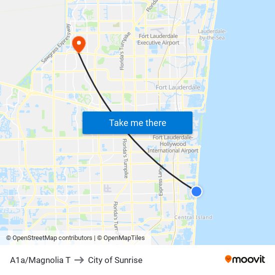 A1A/MAGNOLIA T to City of Sunrise map