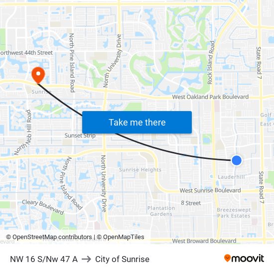 NW 16 S/NW 47 A to City of Sunrise map