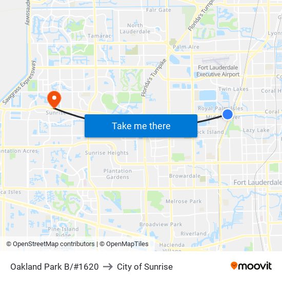 Oakland Park B/#1620 to City of Sunrise map