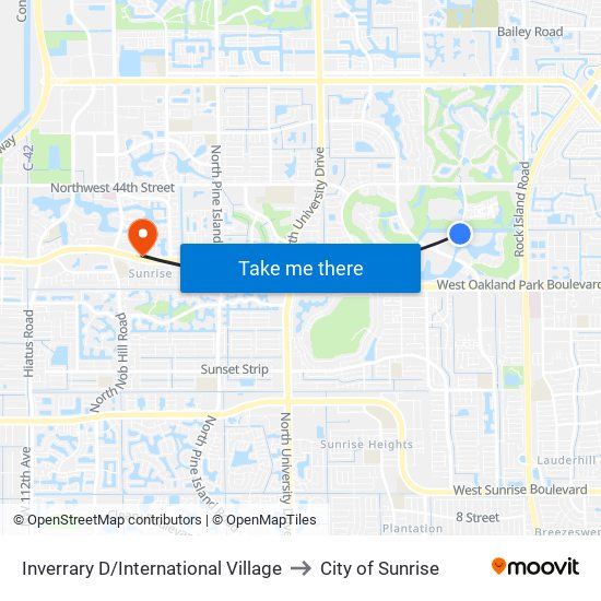 Inverrary D/International Village to City of Sunrise map