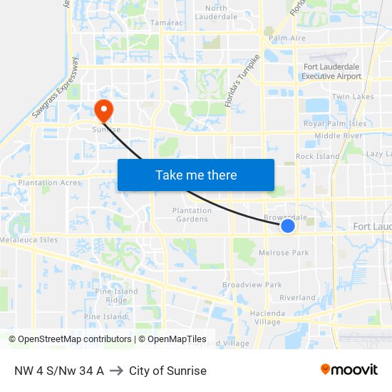 NW 4 S/Nw 34 A to City of Sunrise map