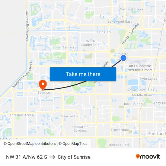 NW 31 A/Nw 62 S to City of Sunrise map