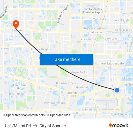 Us1/Miami Rd to City of Sunrise map