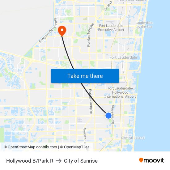 Hollywood B/Park R to City of Sunrise map